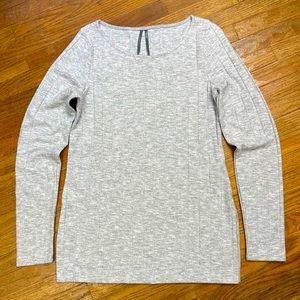 Anthropologie Sz Large Gray Ribbed Knit Boat Neck Side Slit L/S Sweater Tunic